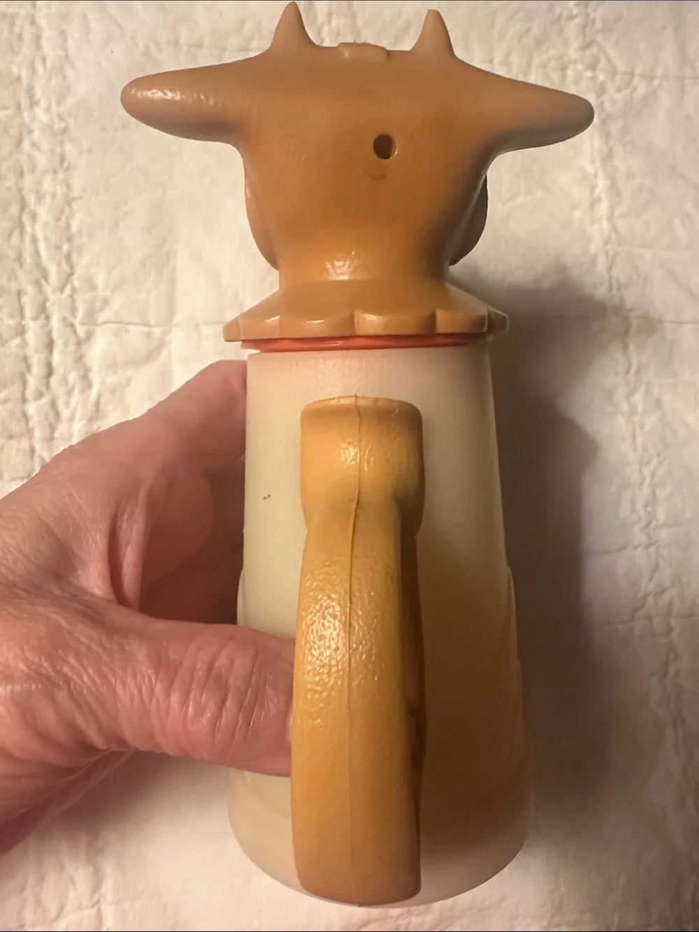 Vintage retro 90’s cream cow Plastic Pitcher - Tan and Cream mid century modern